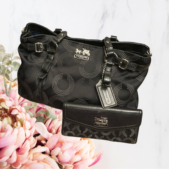 Coach Black Madison Dotted Op Art Signature Tote and Wallet Set - Picture 16 of 16